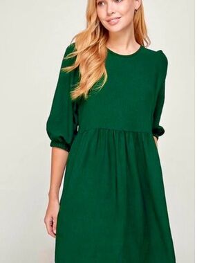 2 Hearts Women’s Green Puff-Sleeve Babydoll Dress